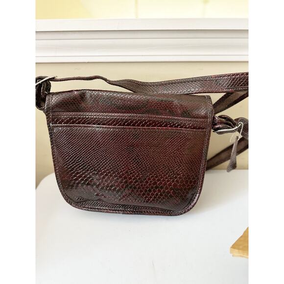 Vintage Croc Embossed Leather Flap Crossbody Bag Brown - Picture 6 of 10